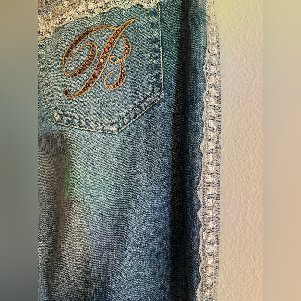 Blumarine Italy Blue Boot Cut Jeans with Embroidery Crystal Sequins Waist 30” - Picture 9 of 13